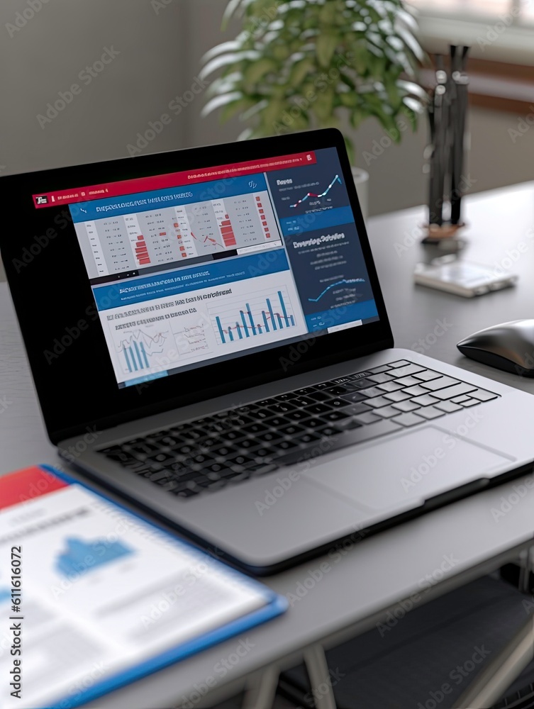 Business Presentation with Markers and Images on Laptop Screen Generated by AI Business Presentation with Markers and Images on Laptop Screen Generated by AI