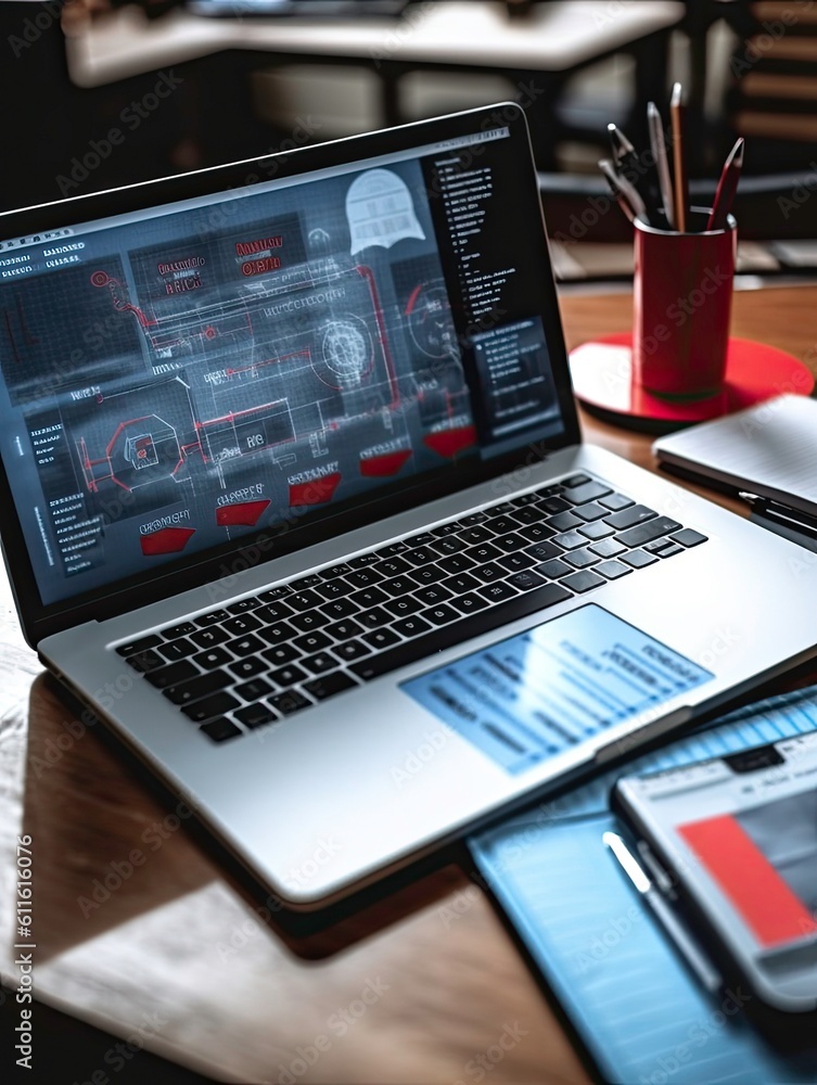 Business Presentation with Markers and Images on Laptop Screen Generated by AI Business Presentation with Markers and Images on Laptop Screen Generated by AI