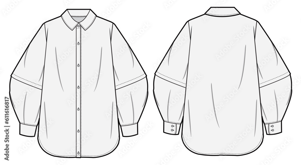 Women Baggy Long Sleeve Loose Fit Oversize Shirt Front and Back View