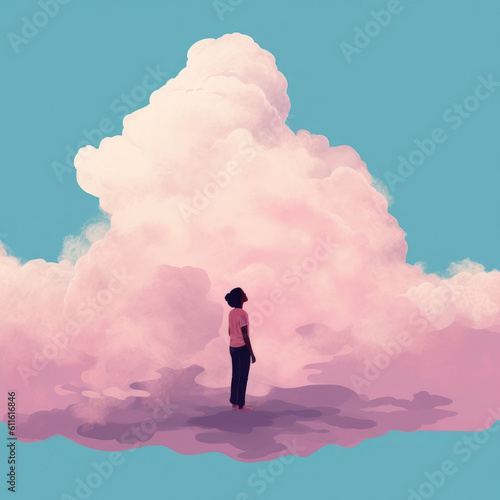 A person looking up at a sky full of clouds understanding how their own moods change and evolve Psychology art concept. AI generation photo