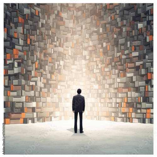 A person standing in front of a large wall of books Psychology art concept. AI generation
