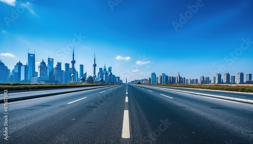 photo empty asphalt road with cityscape