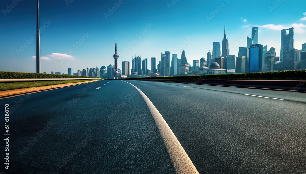 photo empty asphalt road with cityscape photo empty asphalt road with cityscape