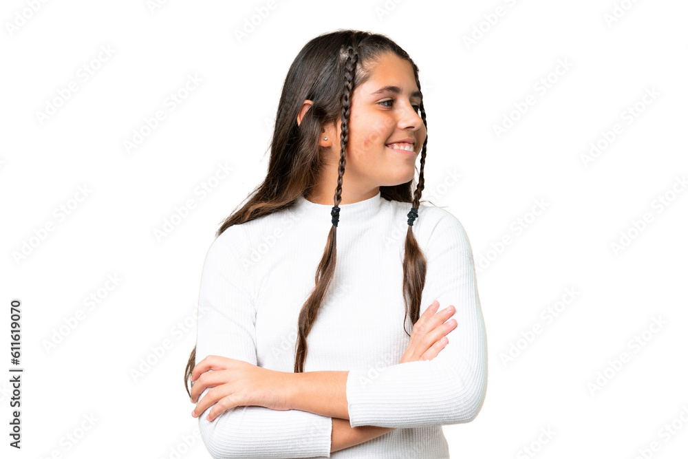Young girl over isolated chroma key background looking side Young girl over isolated chroma key background looking side