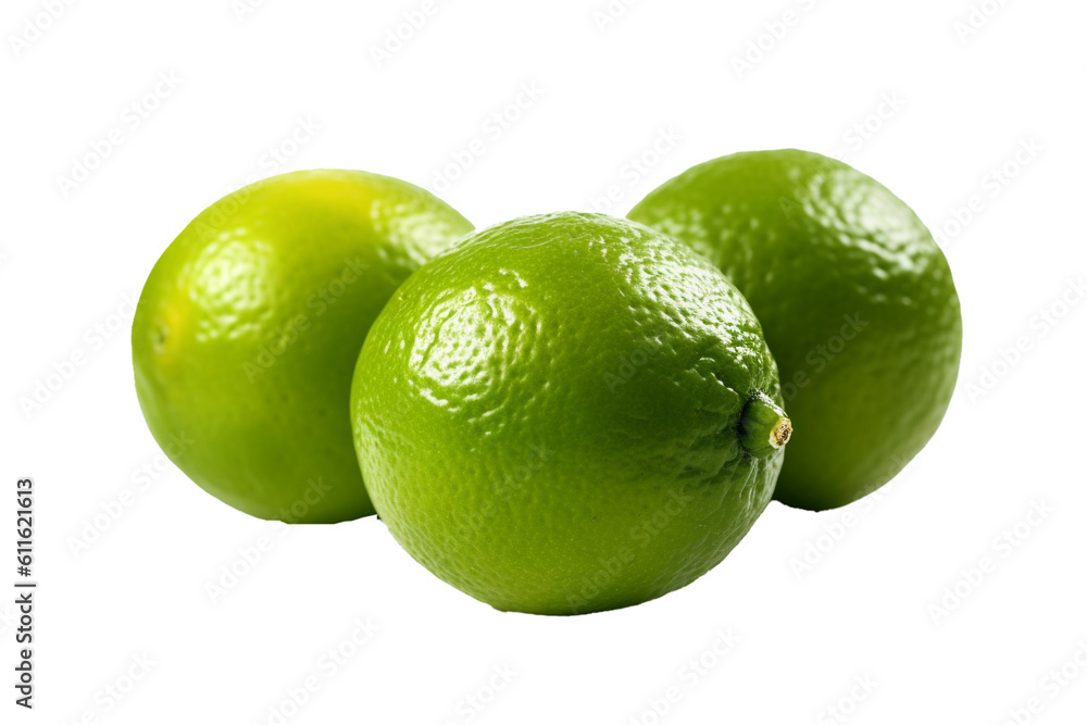 Limes isolated on transparent background, Generative AI Limes isolated on transparent background, Generative AI