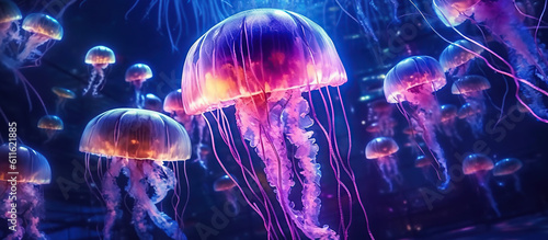 Canvastavla fluorescent jellyfish Generative AI