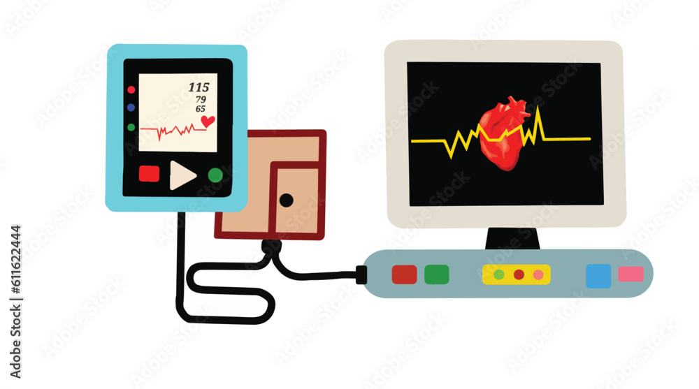 Monitor vector illustration, blood pressure meter, heartbeat