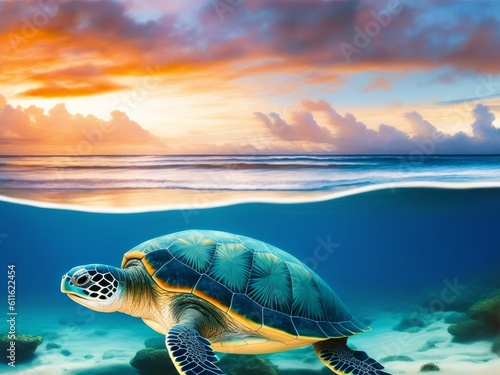 A picture of an hawaiian sea turtle volume five, created with generative ai, ki