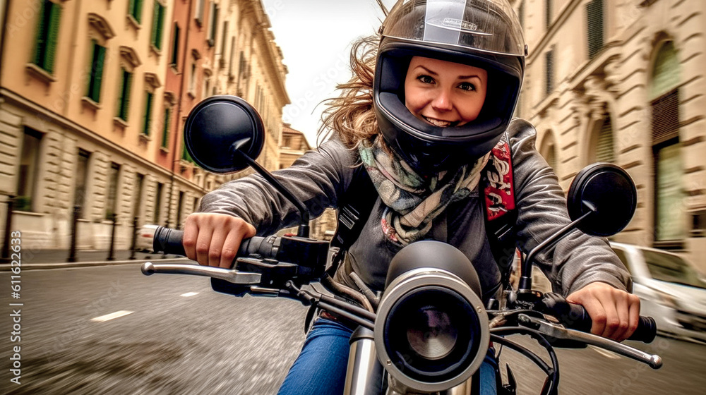 Young Pretty woman on a Motorbike in the Streets of Rome Generative AI KI Illustration Wallpaper Journal Young Pretty woman on a Motorbike in the Streets of Rome Generative AI KI Illustration Wallpaper Journal