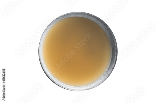 Bone meat chicken broth in a plate.  Isolated, transparent background photo