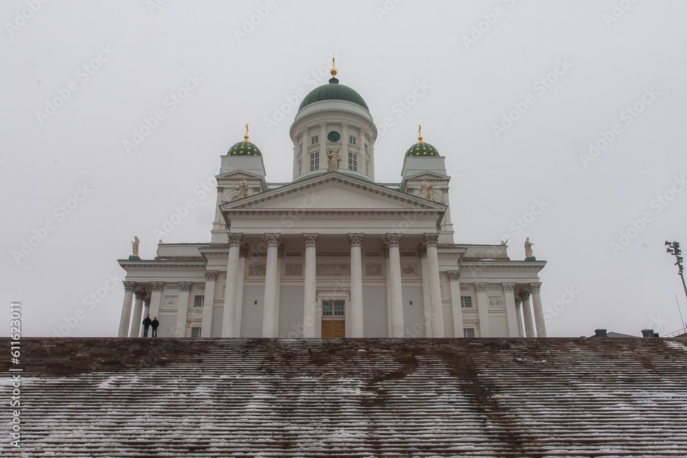 170 Years old historic neoclassical style Helsinki Cathedral on a cloudy morning in Winter. 
