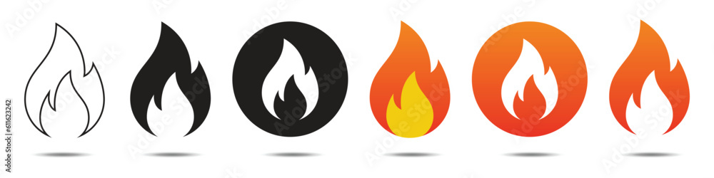 Fire signs. Fire flame icon set isolated on white background. Vector illustration Fire signs. Fire flame icon set isolated on white background. Vector illustration