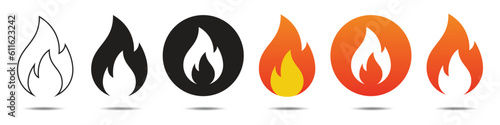 Fire signs. Fire flame icon set isolated on white background. Vector illustration