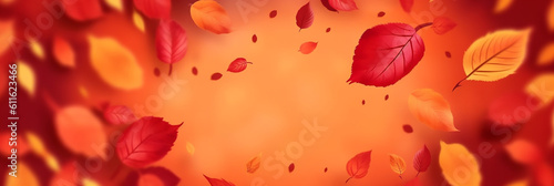 Autumn sale banner background with red leaves, autumn nature promo vector design elements. Banner. Generative AI