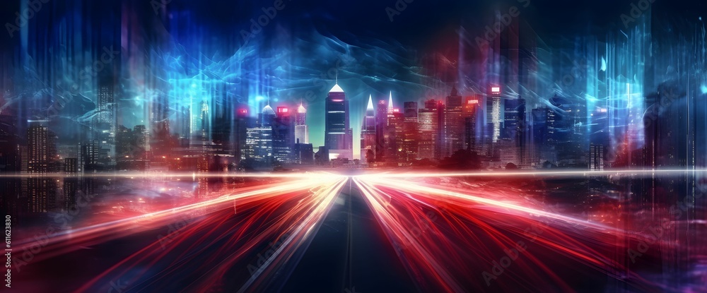 Fototapeta premium Light Trails with Motion Effect. Red and Blue High Speed Light Effect. Long Exposure. Generative AI