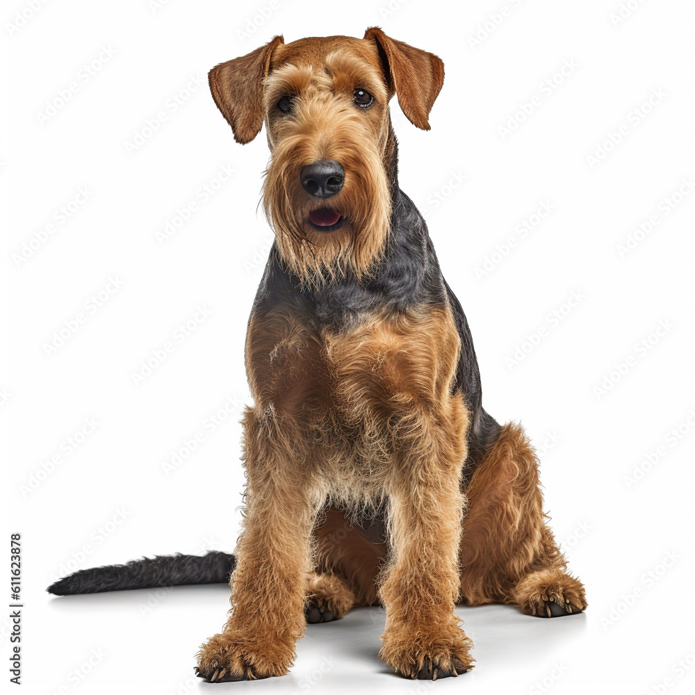 Airedale terrier dog isolated in white background, ai generated