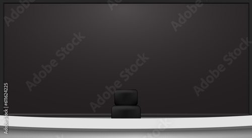 white table and lcds background in the news studio room
