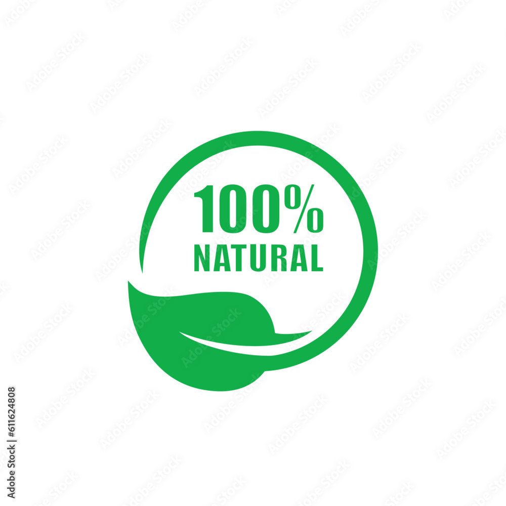 100% natural icon. Natural leaf icon. Natural labels from nature for your product packaging. 100% natural icon. Natural leaf icon. Natural labels from nature for your product packaging.