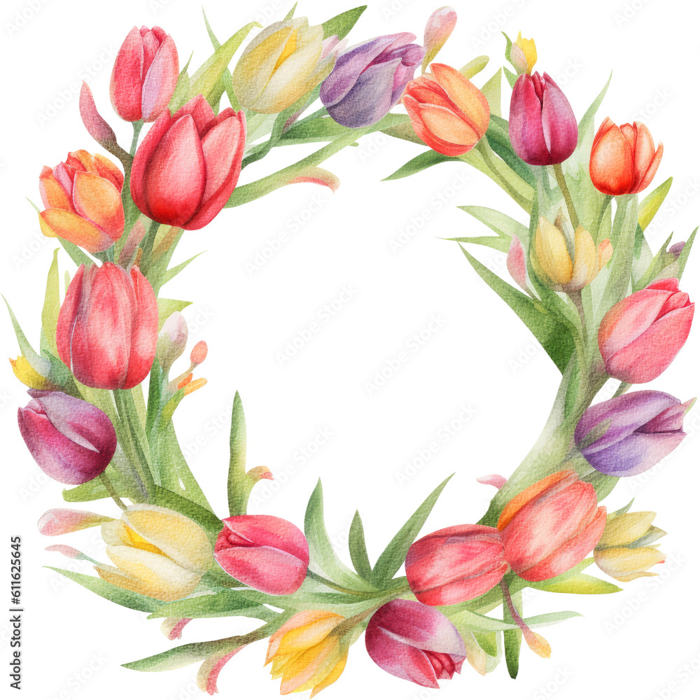tulips wreath circle frame watercolor isolated tulips wreath circle frame watercolor isolated