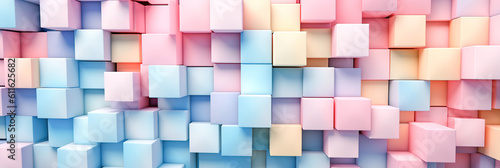 geometric mosaic pastel cube colorful banner background abstract gradient pastel color, generative ai.