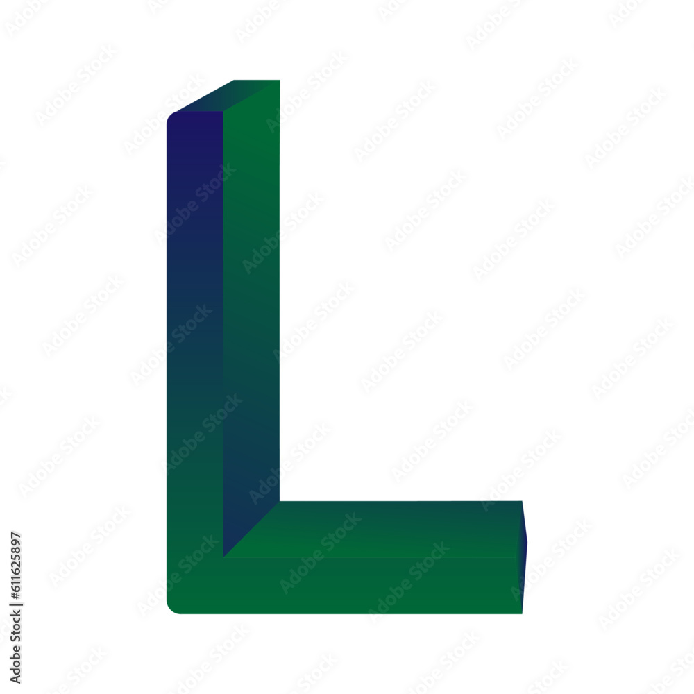 3D Letter L in Blue and Green Color 3D Letter L in Blue and Green Color