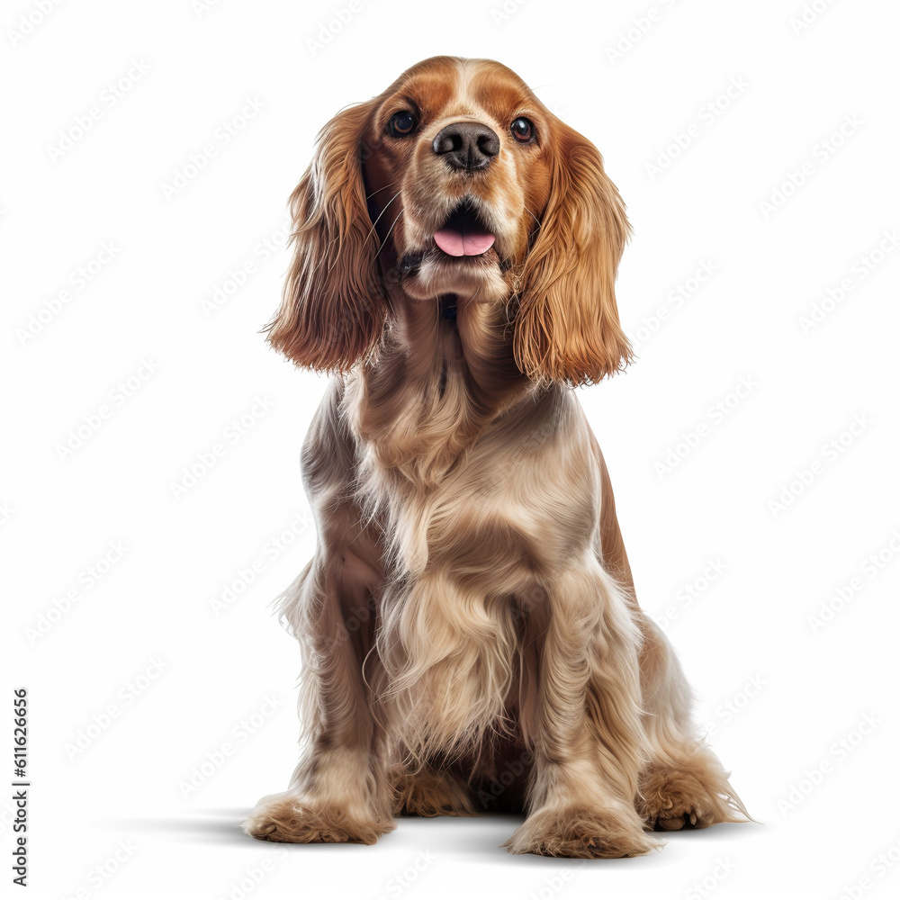 American Cocker Spaniel dog isolated in white background, ai generative