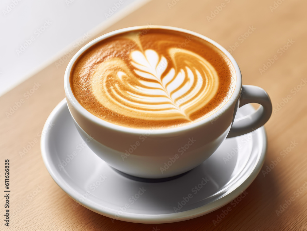 Generative ai illustration of cup of cappuccino with latte art Generative ai illustration of cup of cappuccino with latte art