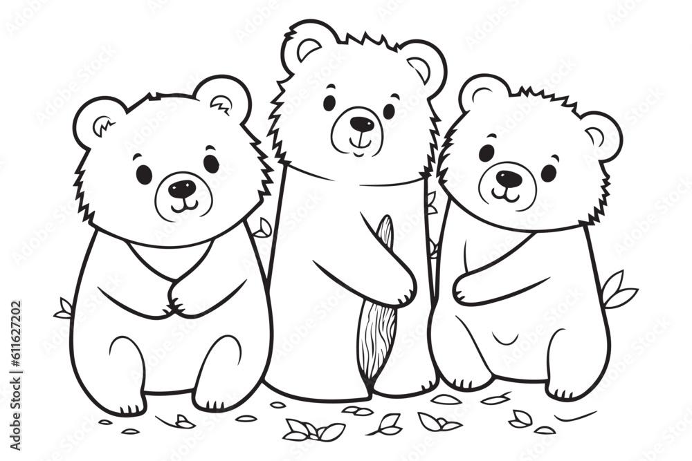 Cute Bear Coloring Pages, Kids Coloring Book, Bear Vector Character
