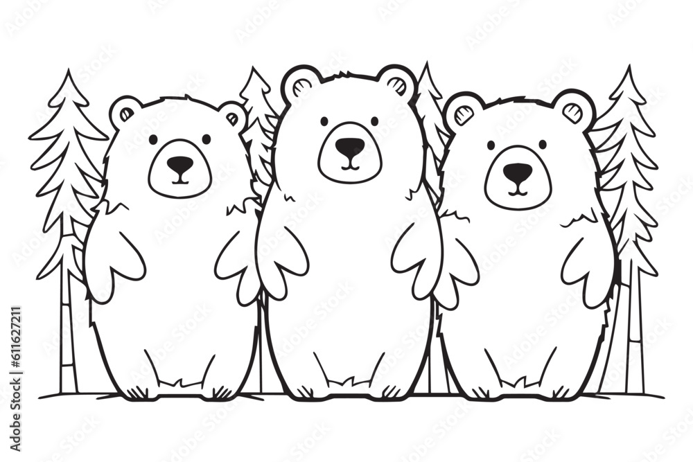 Cute Bear Coloring Pages, Kids Coloring Book, Bear Vector Character