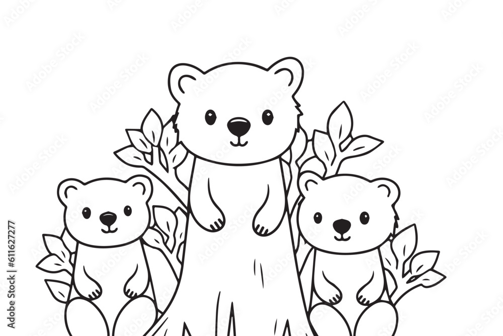 Naklejka premium Cute Bear Coloring Pages, Kids Coloring Book, Bear Vector Character Illustration