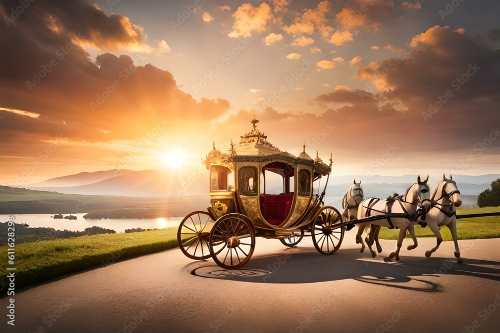 horse carriage at sunset
