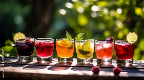 Summer fresh Cocktails on the nature background. Generative AI