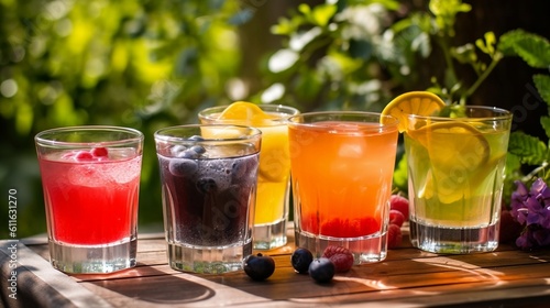 Summer fresh Cocktails on the nature background. Generative AI