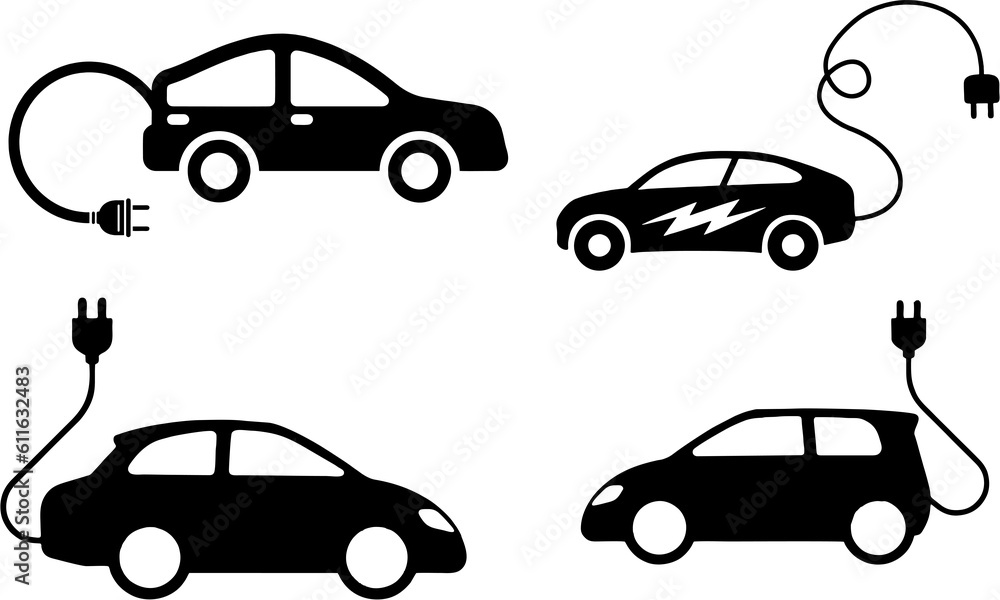 Set  of electric car Icons on high background. Hugh resolution image to reuse in designing marketing material. Fuel saving and environmental friendly transport.