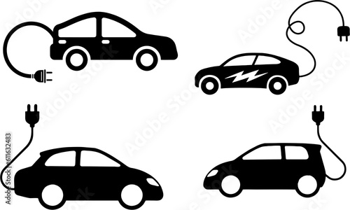 Set of electric car Icons on high background. Hugh resolution image to reuse in designing marketing material. Fuel saving and environmental friendly transport.
