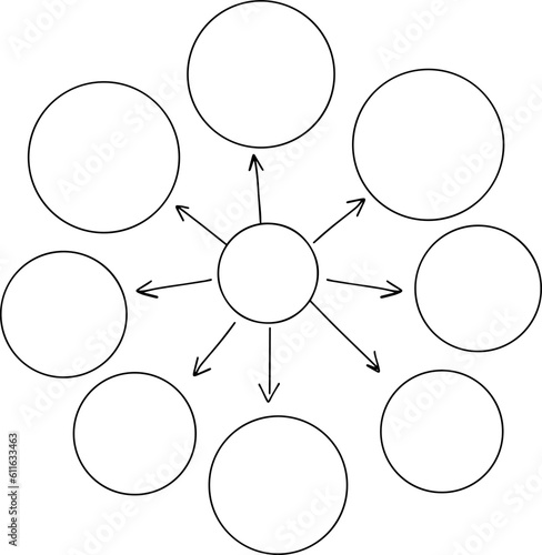 Simple sketch infographic mind map with arrows and circles. Create ideas, brainstorm concept