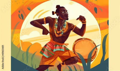 Clip art of African dancer with traditional drums