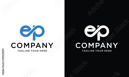 initial letter e and p linked circle monogram logo on a white and black background.
