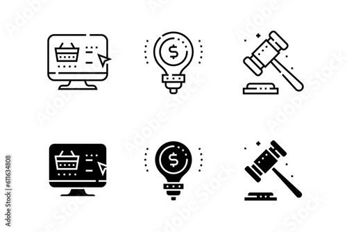 Boxy Icons - Line icons about finance, e-commerce, business, bulb, mallet, website, shop