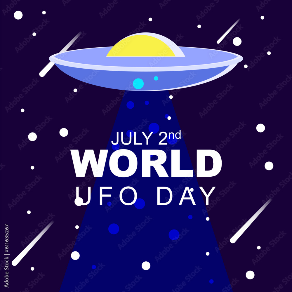 World ufo day 2 july, poster greeting card illustration design with UFO