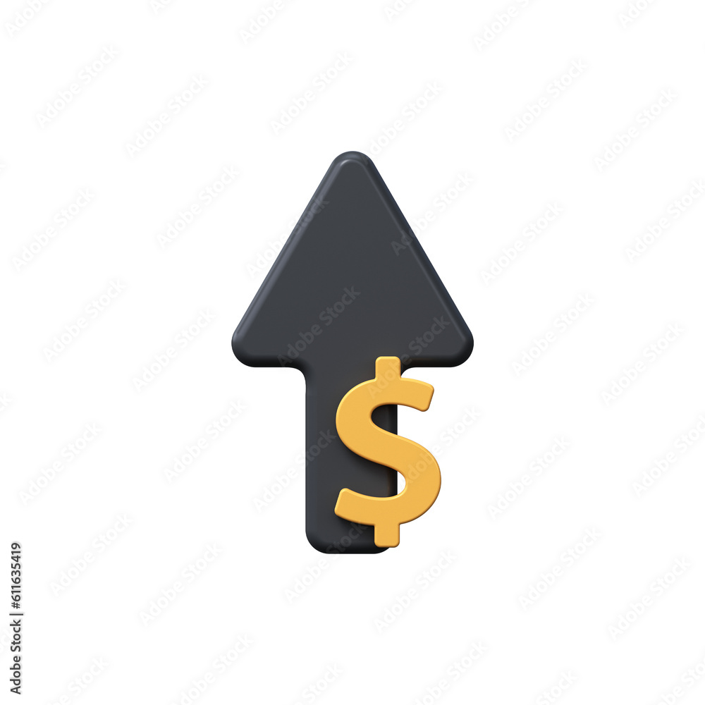 3d dollar sign up arrow. Currency growth symbol. 3d dollar sign up arrow. Currency growth symbol.