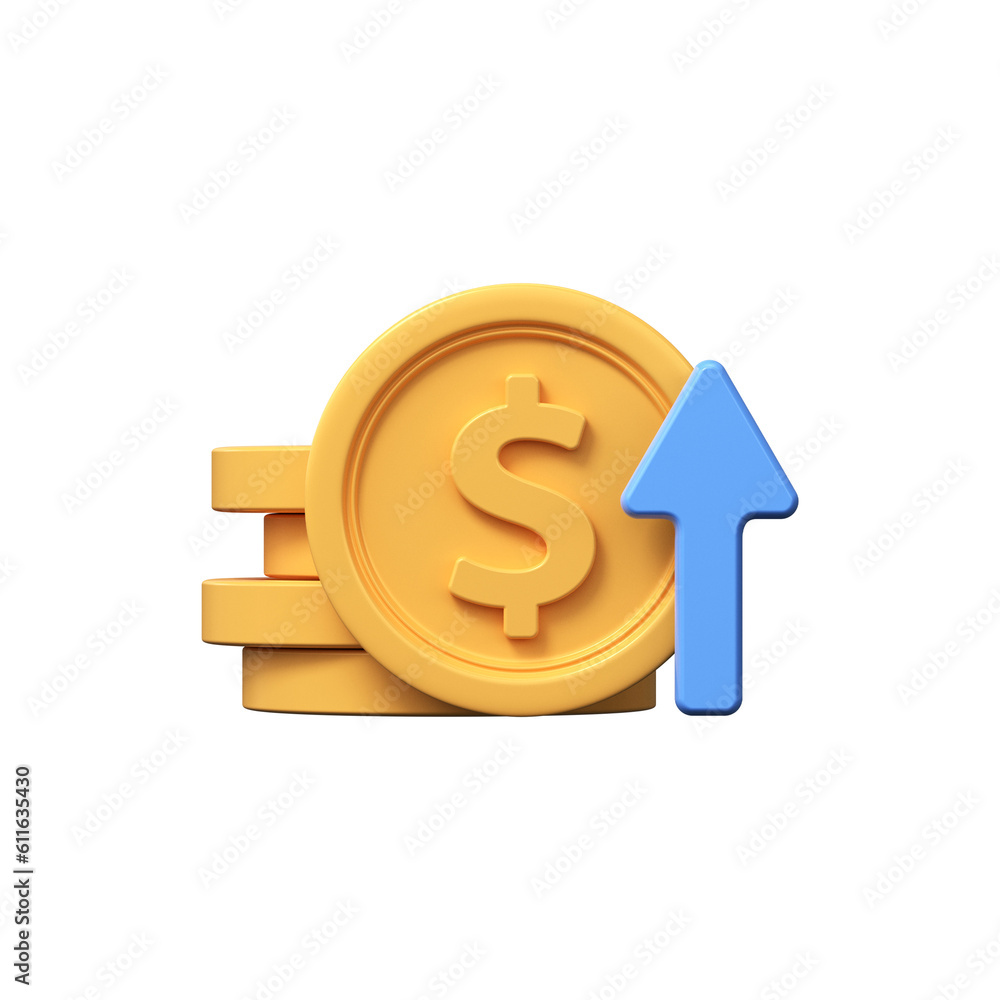 3d dollar appreciation icon. Money symbol with up arrow. 3d dollar appreciation icon. Money symbol with up arrow.