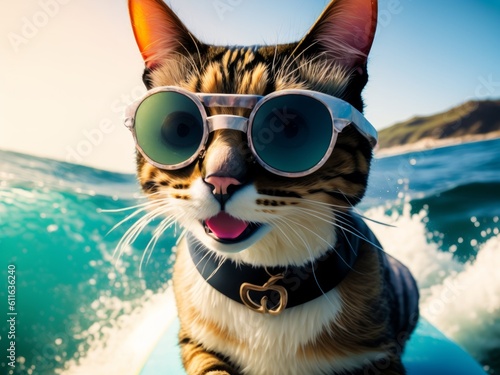 A image of a surfing cat vol two created with generative ai, ki