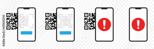 Dangerous qr code connection vector design. Scanning barcode or contactless payment with mobile phone via QR code scanning app graphic design