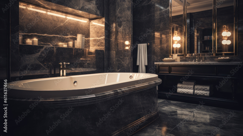 Sophisticated Marble Bathroom Sanctuary with LED Illumination and Luxurious Touches