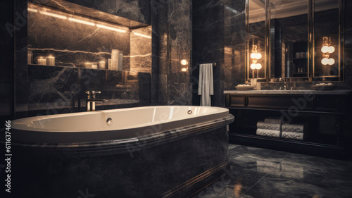 Sophisticated Marble Bathroom Sanctuary with LED Illumination and Luxurious Touches