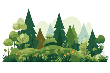 Canvas schilderij Wit Forrest landscape with grass and lots of trees, nature inspired vector illustration  © SachiDesigns