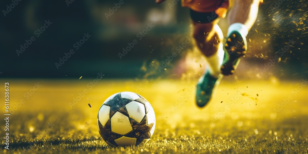 AI Generated. AI Generative. Soccer football ball foot kick motion game