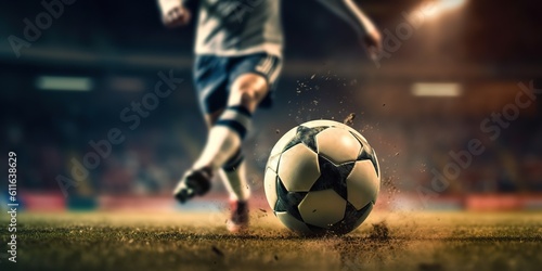 AI Generated. AI Generative. Soccer football ball foot kick motion game sport fit competition photo illustration. Graphic Art