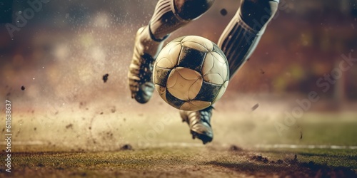 AI Generated. AI Generative. Soccer football ball foot kick motion game sport fit competition photo illustration. Graphic Art © Graphic Warrior